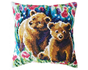 Cushion counted cross stitch kit Bear Cubs - Collection d'Art