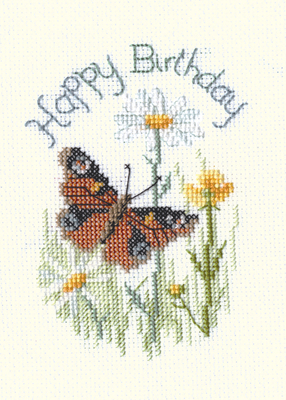 Borduurpakket Greeting Card - Butterfly And Daisies - Bothy Threads