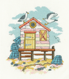 Cross stitch kit Pink Beach Hut - Heritage Crafts