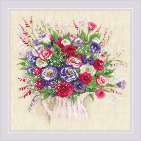 Borduurpakket Bouquet with Eustoma and Gypsophila - RIOLIS