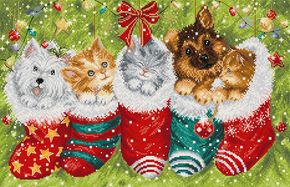 Borduurpakket Dogs and Cats in Stockings - Leti Stitch